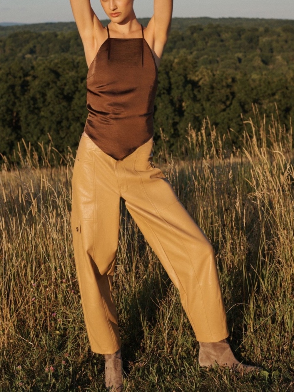 Anthropologie High-Waist Barrel Faux Leather Pants Tan / Brown Size 12